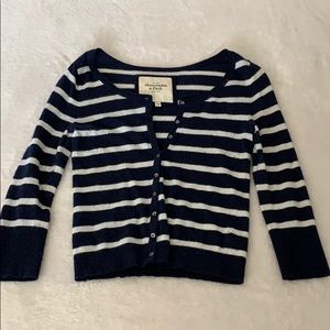 Navy and white striped sweater, 3/4 length sleeves